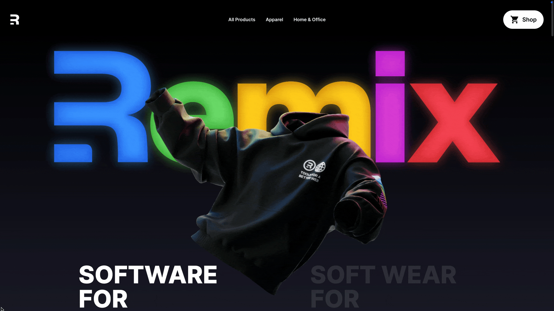 3D hoodie spinning in the hero section