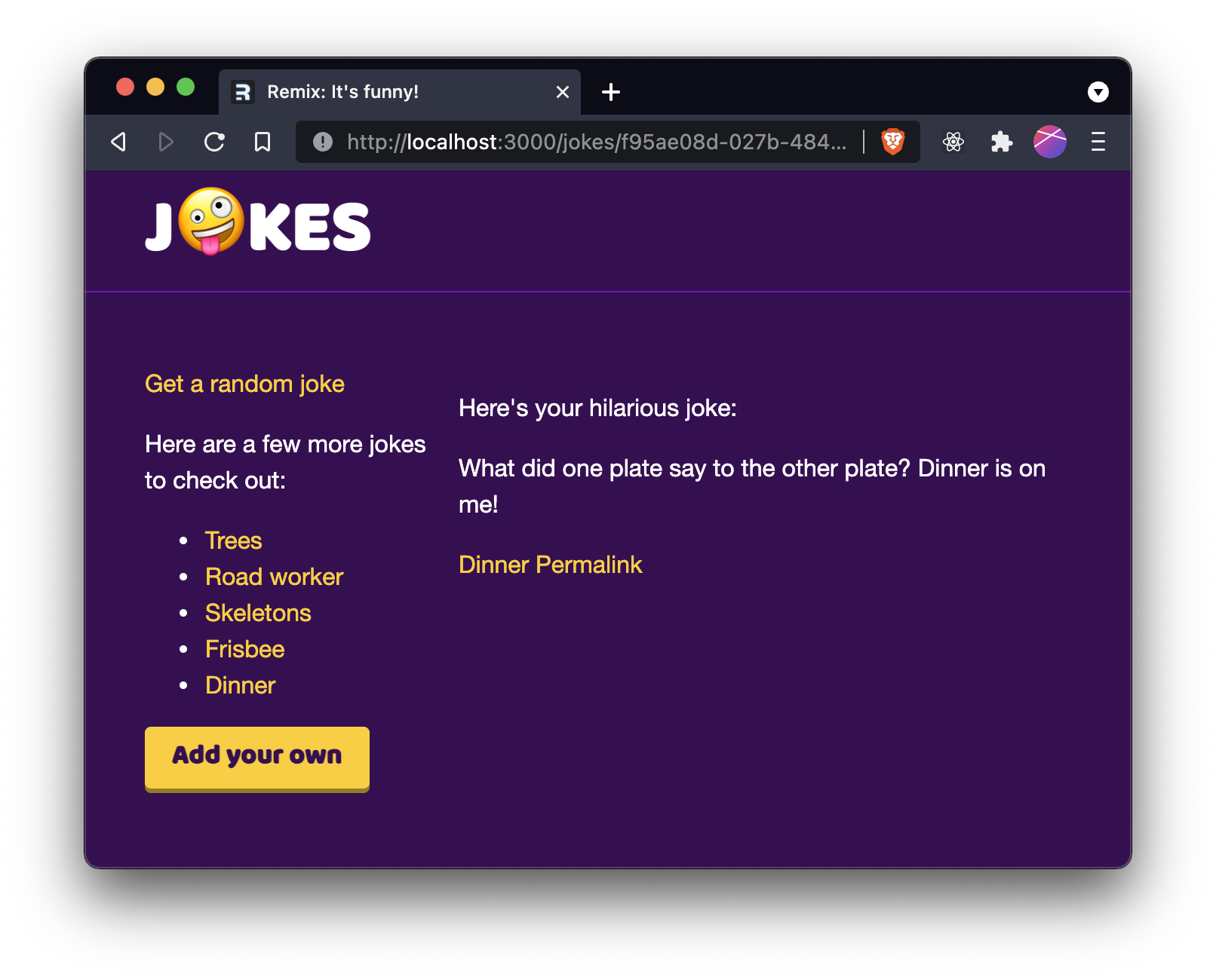 Jokes page showing a unique joke