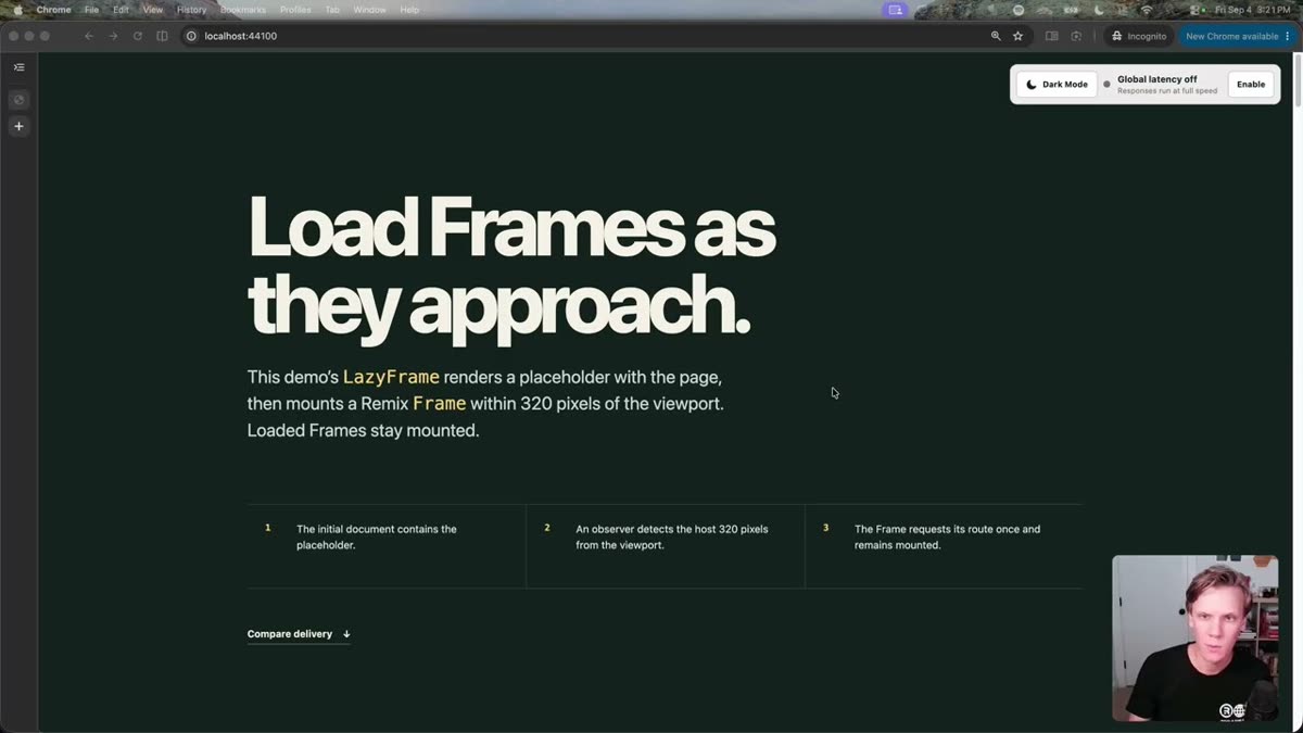 Lazy Frames demo showing Frames loading as they approach the viewport